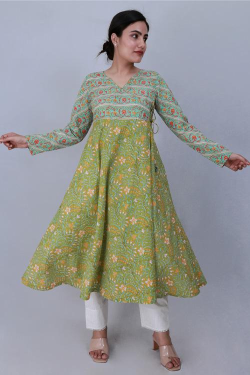 Kali Kurta' Torquoise and Green Block printed Kurta