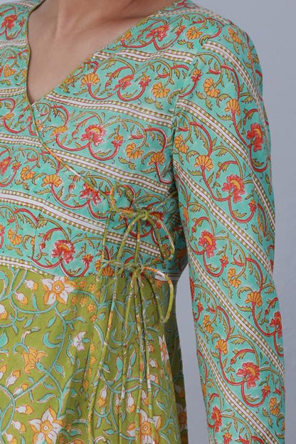 Kali Kurta' Torquoise and Green Block printed Kurta