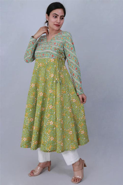 Kali Kurta' Torquoise and Green Block printed Kurta