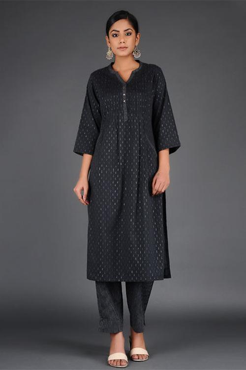 Lurex Pintuck Kurta' Black Woven Kurta