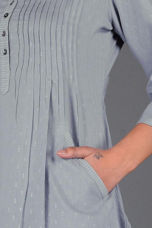 Lurex Pintuck Kurta' Grey Woven Kurta