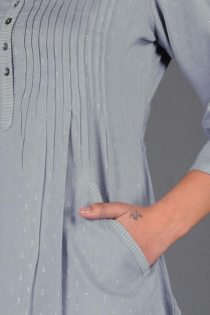 Lurex Pintuck Kurta' Grey Woven Kurta