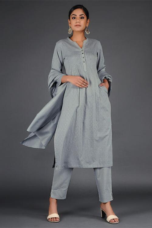 Lurex Pintuck Kurta' Grey Woven Kurta