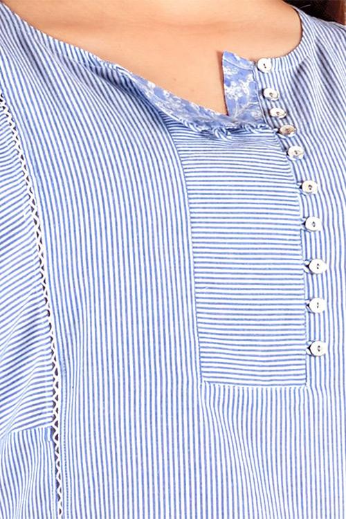 Blue Stripe Re Sana Kurta' Blue Woven Printed Kurta