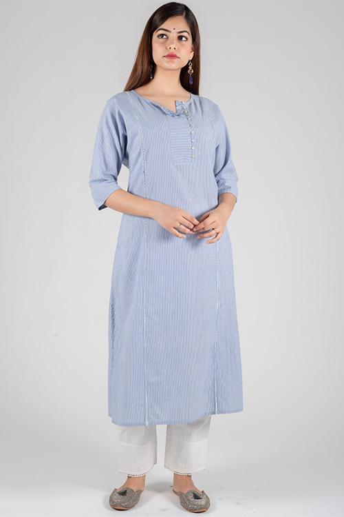 Blue Stripe Re Sana Kurta' Blue Woven Printed Kurta