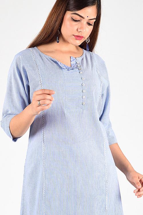 Blue Stripe Re Sana Kurta' Blue Woven Printed Kurta