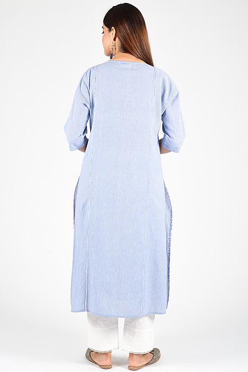 Blue Stripe Re Sana Kurta' Blue Woven Printed Kurta