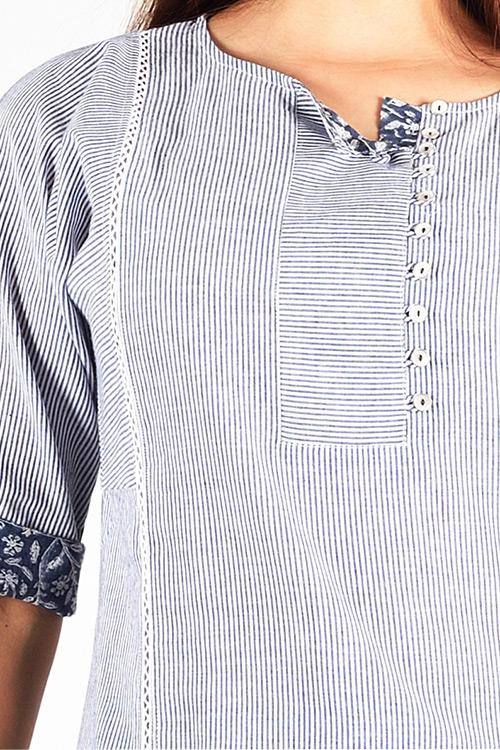 Charcoal Stripe Re Sana Kurta' Grey Woven Printed Kurta