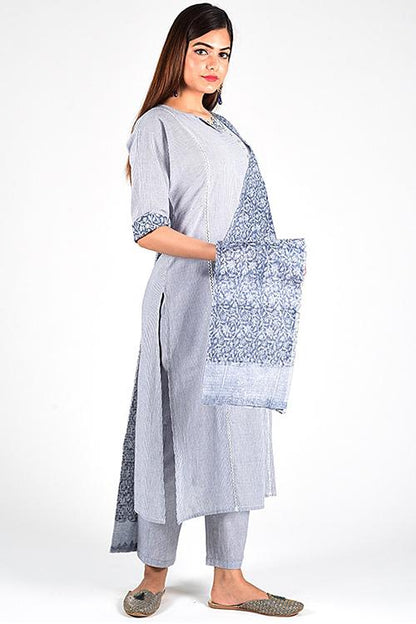 Charcoal Stripe Re Sana Kurta' Grey Woven Printed Kurta