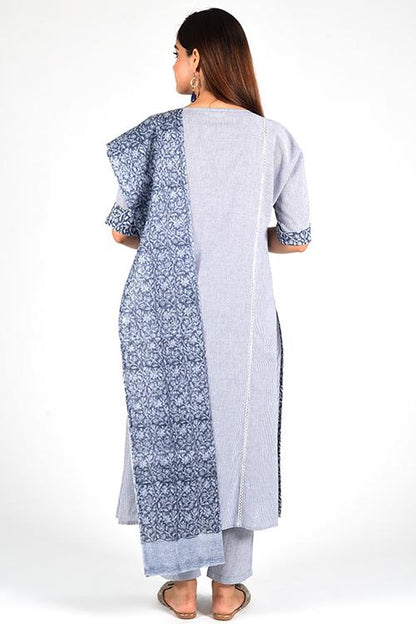 Charcoal Stripe Re Sana Kurta' Grey Woven Printed Kurta