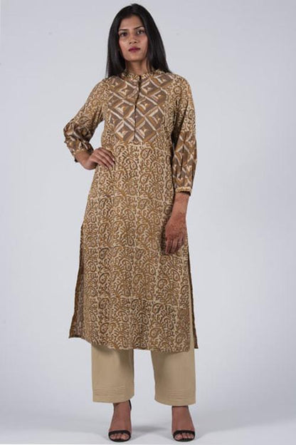 Mud Mustard Yoke Kurta' Mustard Block Printed Kurta