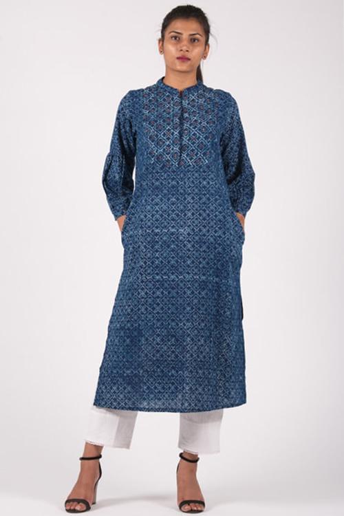 Neel Yoke Kurta' Indigo Block Printed Kurta