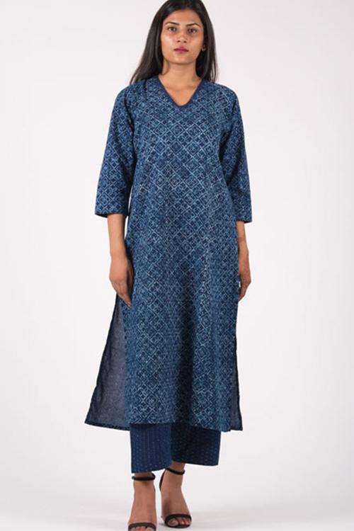 Neel Kali Kurta' Indigo Block Printed Kurta