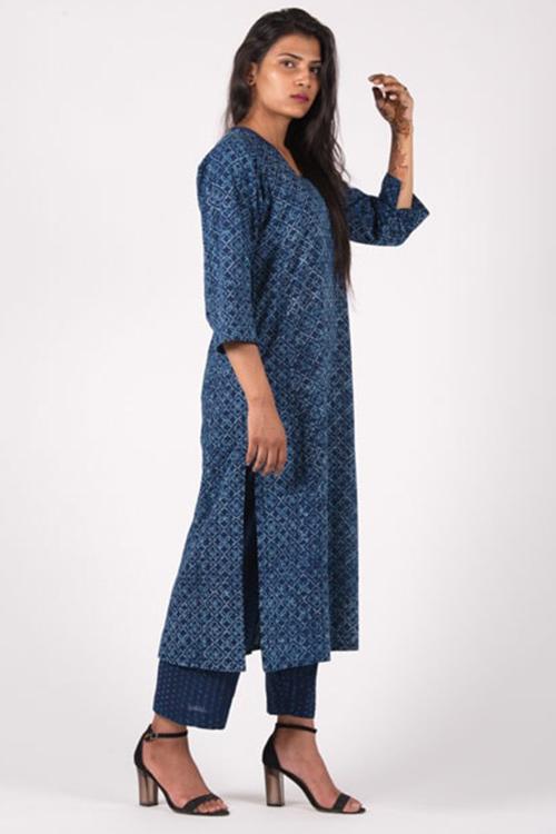 Neel Kali Kurta' Indigo Block Printed Kurta