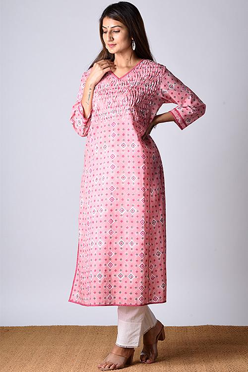 "Heera Kurta" Pink Block Printed Kurta