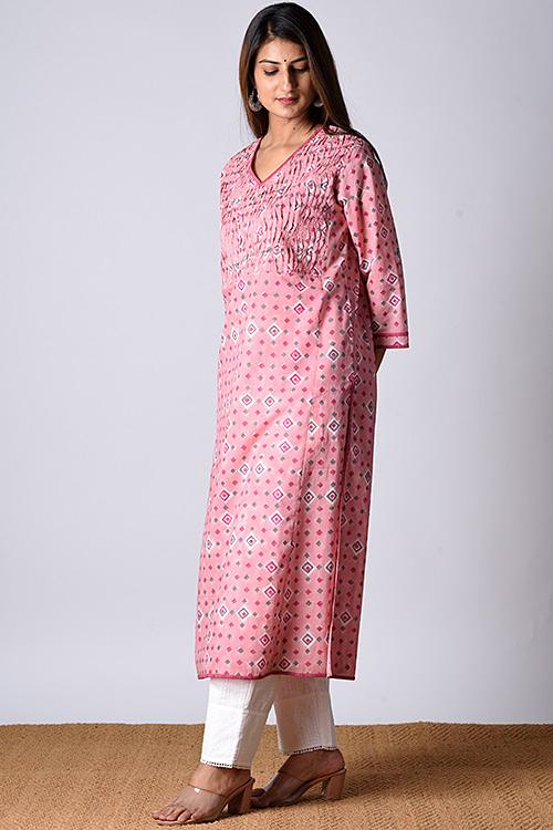 "Heera Kurta" Pink Block Printed Kurta