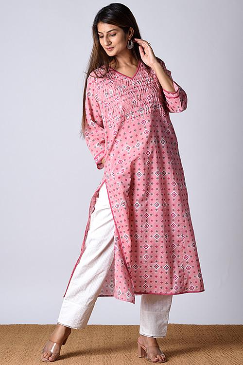 "Heera Kurta" Pink Block Printed Kurta