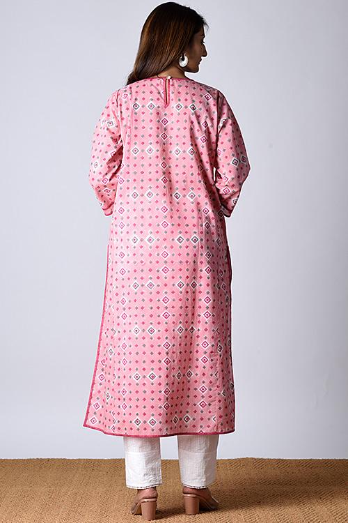 "Heera Kurta" Pink Block Printed Kurta
