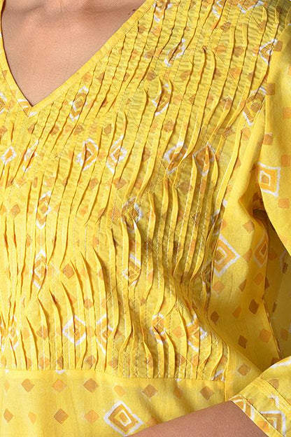 "Heera Kurta" Yellow Block Printed Kurta