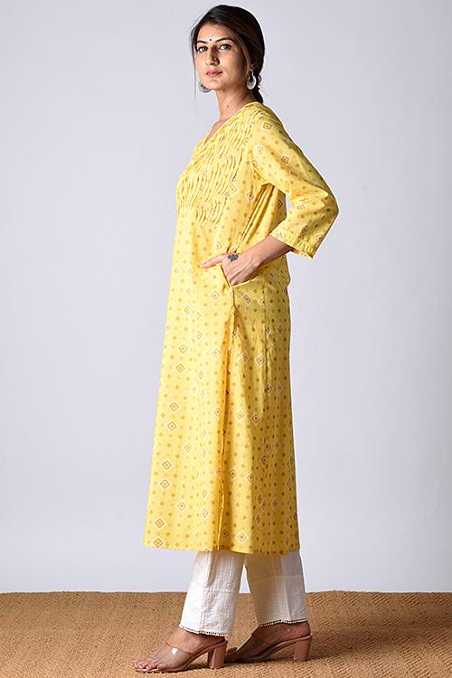 "Heera Kurta" Yellow Block Printed Kurta