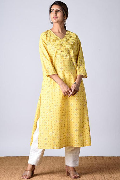 "Heera Kurta" Yellow Block Printed Kurta
