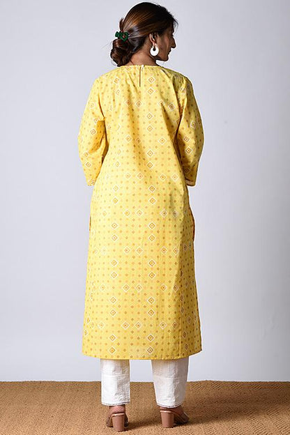 "Heera Kurta" Yellow Block Printed Kurta