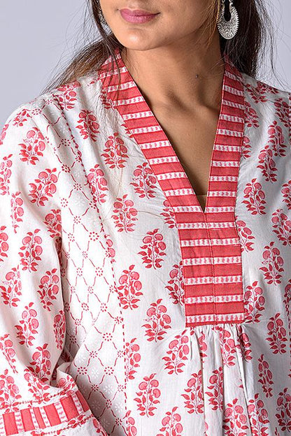 "Aman kurta" White Block Printed Kurta
