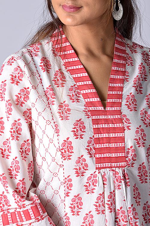 "Aman kurta" White Block Printed Kurta
