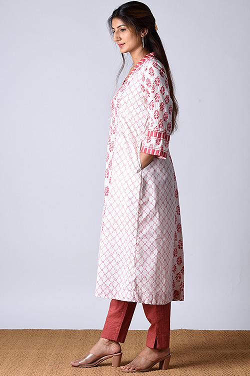 "Aman kurta" White Block Printed Kurta