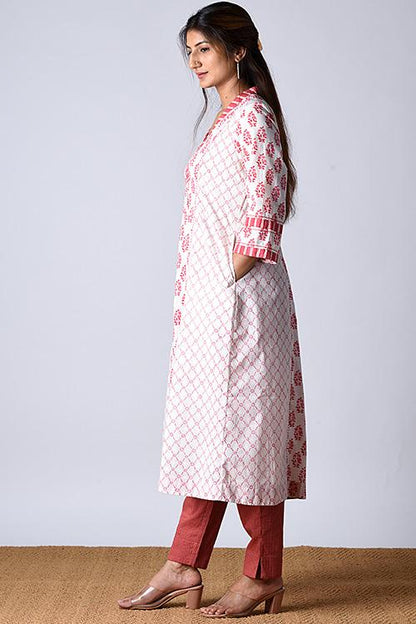 "Aman kurta" White Block Printed Kurta