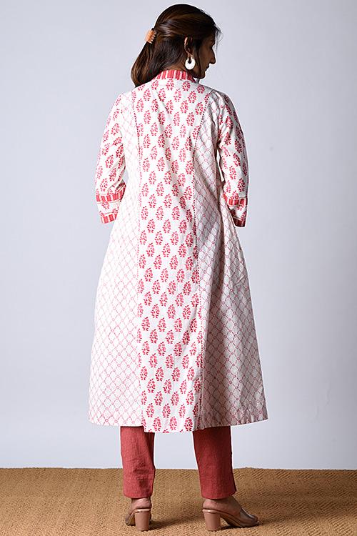"Aman kurta" White Block Printed Kurta