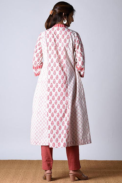 "Aman kurta" White Block Printed Kurta