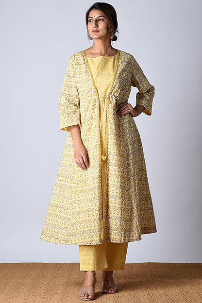 "Tarana Kurta" Yellow Block Printed Kurta and Pant Set