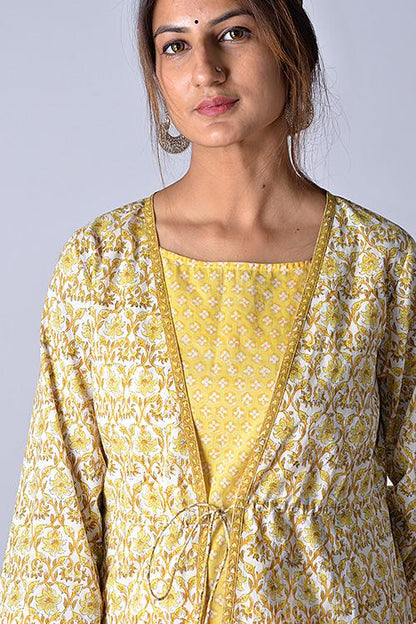 "Tarana Kurta" Yellow Block Printed Kurta and Pant Set