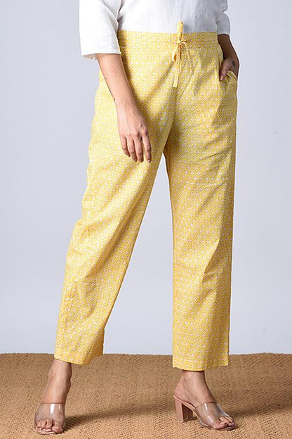 "Tarana Kurta" Yellow Block Printed Kurta and Pant Set