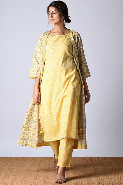"Tarana Kurta" Yellow Block Printed Kurta and Pant Set