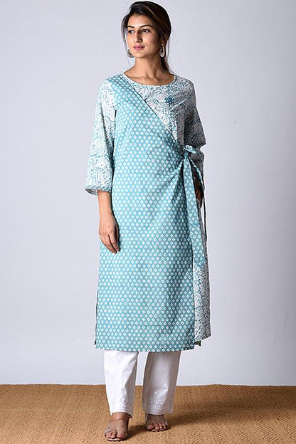 "Jama kurta " Green Block Printed Kurta