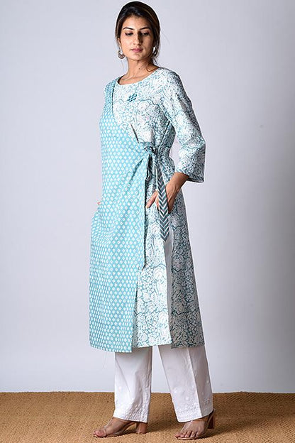 "Jama kurta " Green Block Printed Kurta