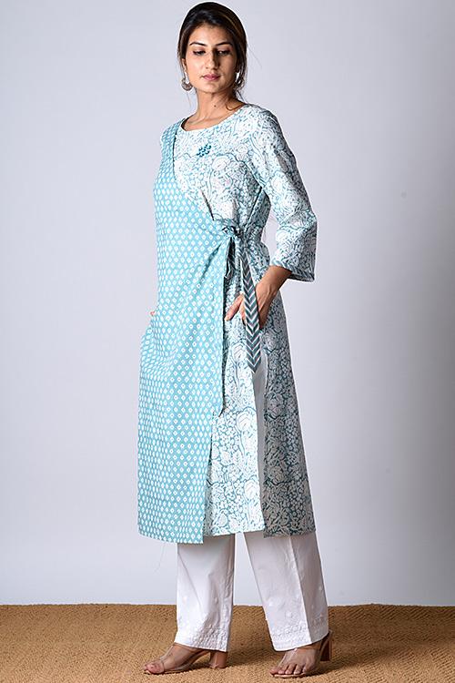 "Jama kurta " Green Block Printed Kurta