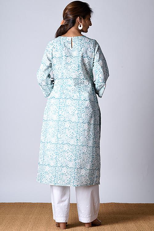"Jama kurta " Green Block Printed Kurta
