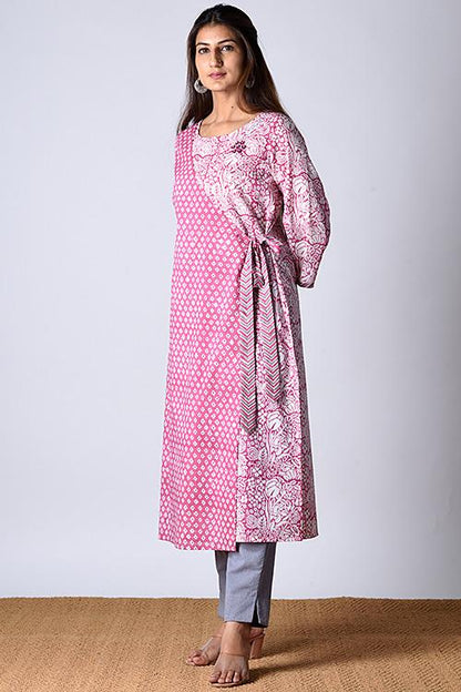 "Jama kurta " Pink Block Printed Kurta