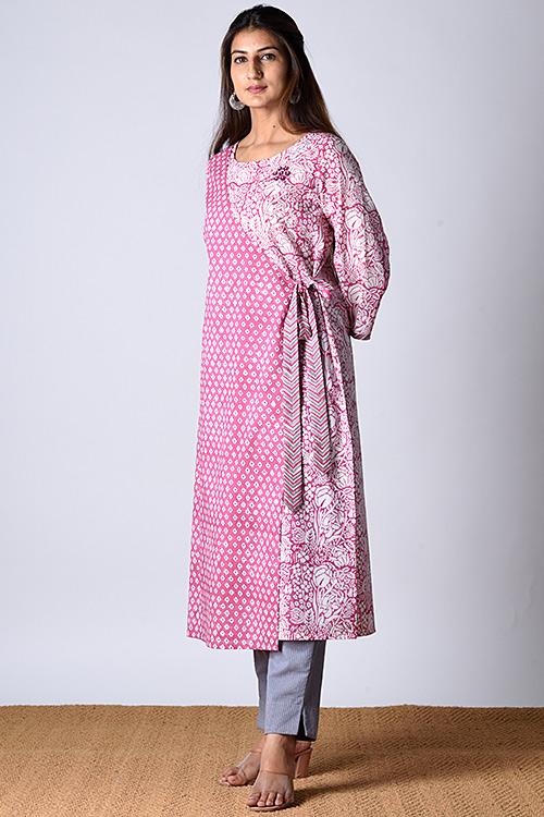 "Jama kurta " Pink Block Printed Kurta