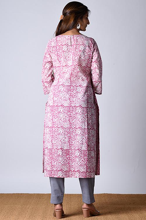 "Jama kurta " Pink Block Printed Kurta