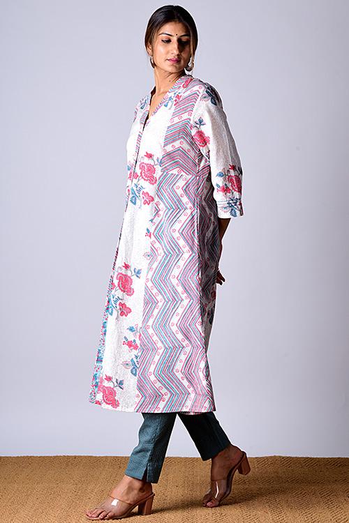 "Suhaani Kurta" White Block Printed Kurta