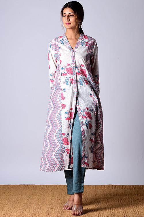 "Suhaani Kurta" White Block Printed Kurta