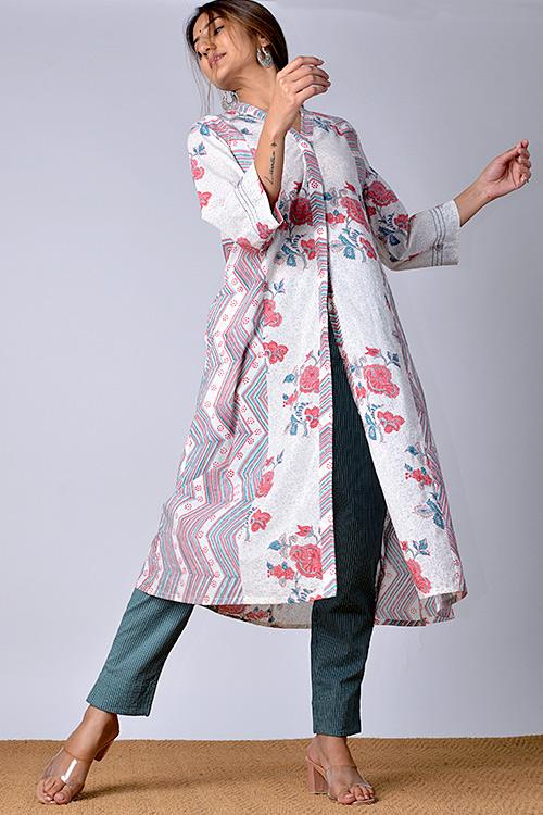 "Suhaani Kurta" White Block Printed Kurta