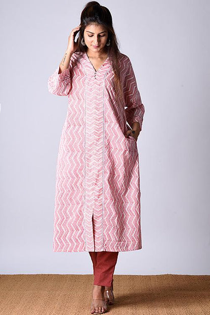 "Kaafsa Kurta" Coral Block Printed Kurta/Tunic