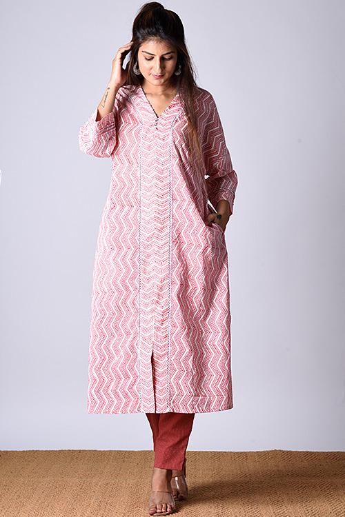 "Kaafsa Kurta" Coral Block Printed Kurta/Tunic
