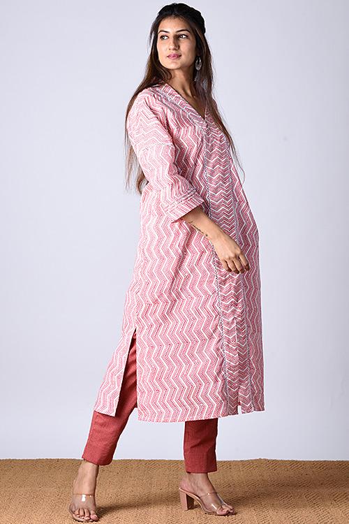 "Kaafsa Kurta" Coral Block Printed Kurta/Tunic