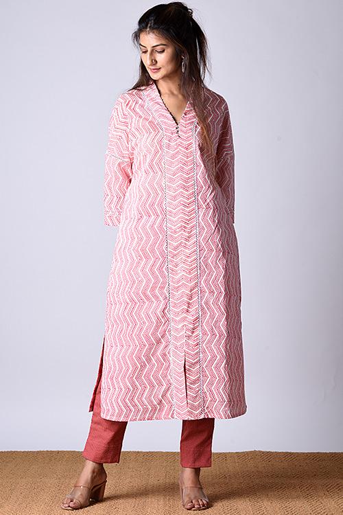 "Kaafsa Kurta" Coral Block Printed Kurta/Tunic